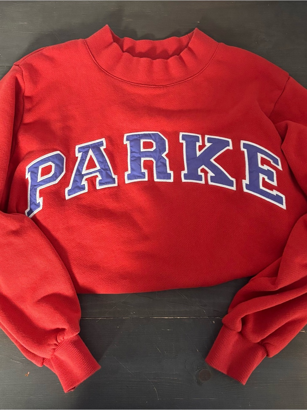 PARKE Women’s Mock Neck Sweatshirt Red Varsity Navy Blue Logo Size S/Medium